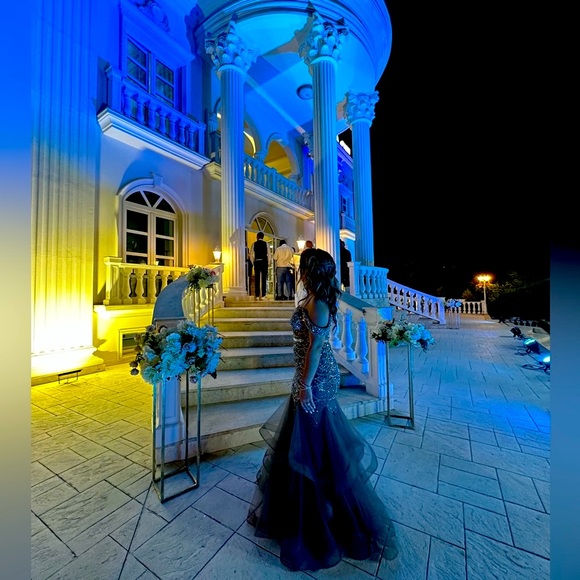 Designer fully beaded charcoal gray gown! - Picture 5 of 8